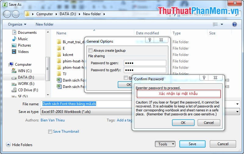Hướng dẫn đặt mật khẩu cho file Excel