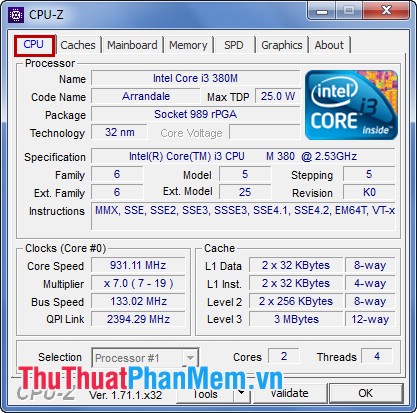 CPU-Z kiểm tra chi tiết cấu hình máy tính
