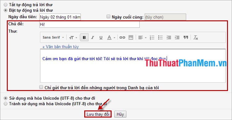 Tạo thư trả lời tự động trong Gmail