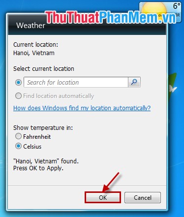 Hiển thị dự báo thời tiết trên màn hình máy tính