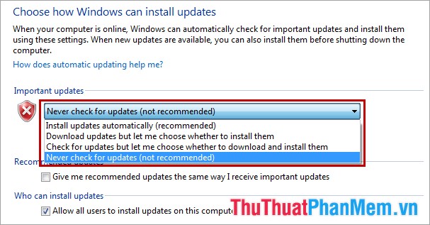 Cách tắt và bật tính năng update trong Windows 7