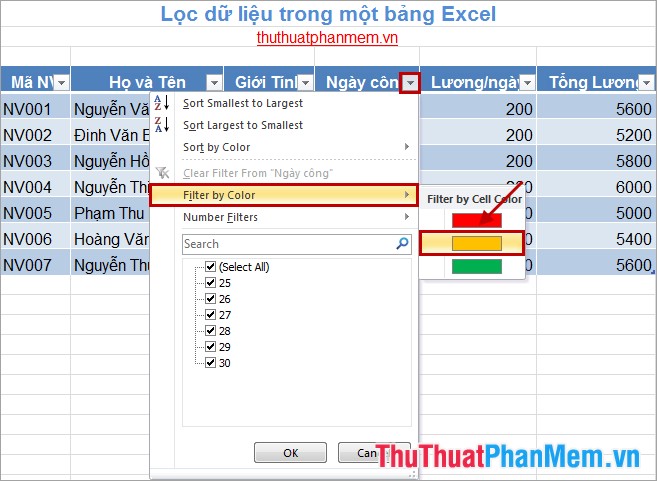 Lọc dữ lilệu trong một bảng Excel 7