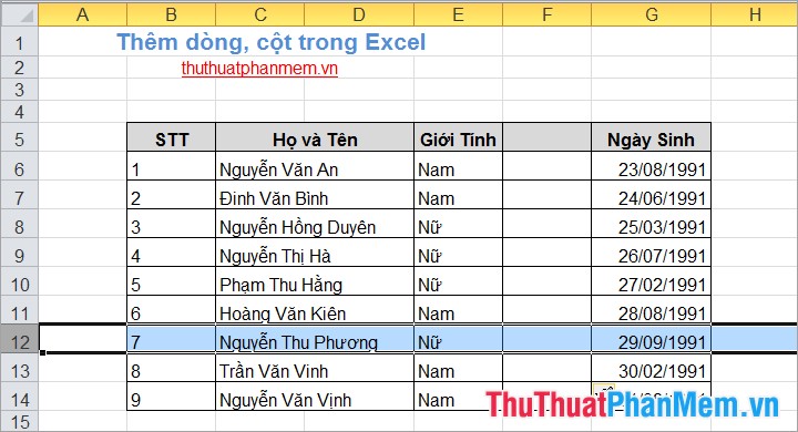 Thêm dòng, cột trong Excel 4