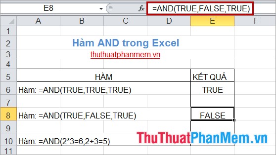 Hàm AND trong Excel
