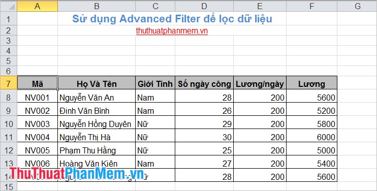 Lọc dữ liệu trong Excel bằng Advanced Filter