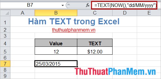 Hàm Text chuyển đổi một giá trị số thành văn bản trong Excel