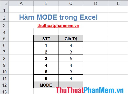 Hàm MODE (trả về giá trị có tần suất xuất hiện nhiều nhất trong một mảng hoặc phạm vi dữ liệu) trong Excel