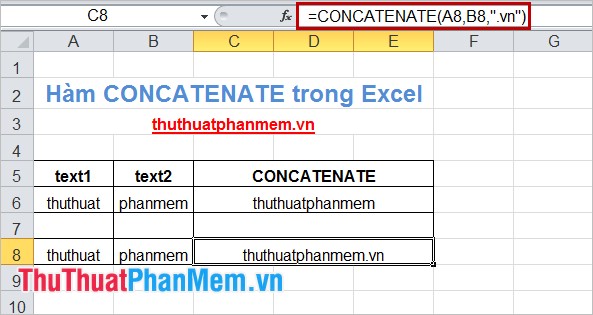 Hàm CONCATENATE (hàm nối chuỗi) trong Excel