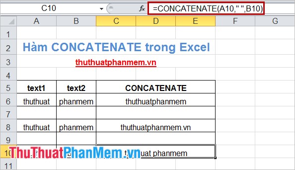 Hàm CONCATENATE (hàm nối chuỗi) trong Excel