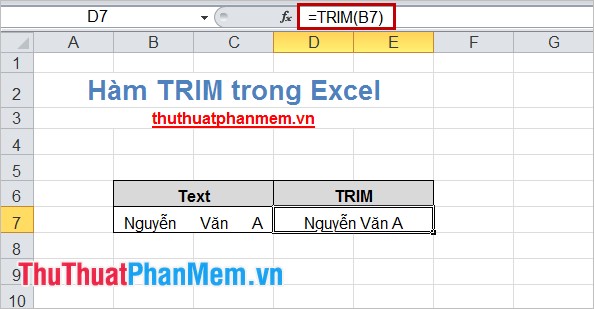 Hàm TRIM (hàm loại bỏ khoảng trắng trong văn bản) trong Excel