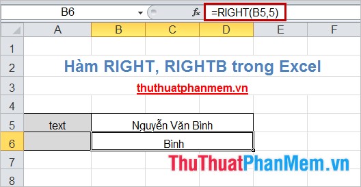 Hàm RIGHT() và RIGHTB() trong Excel