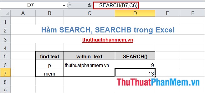 Hàm SEARCH() và SEARCHB() trong Excel