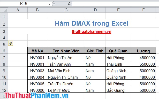 Hàm DMAX() (trả về giá trị lớn nhất theo điều kiện) trong Excel