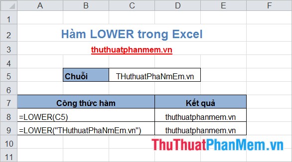 Hàm LOWER trong Excel