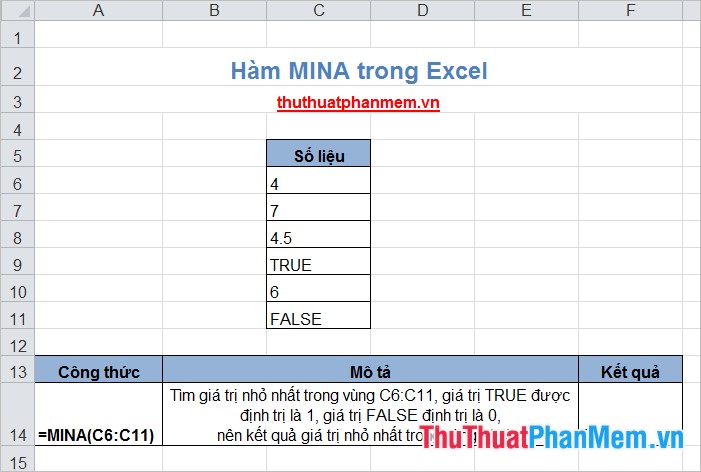 Hàm MINA và hàm MAXA trong Excel