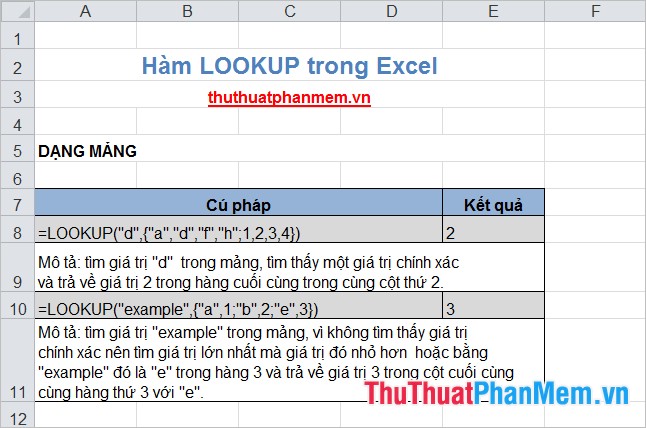 Hàm LOOKUP tìm kiếm trong Excel