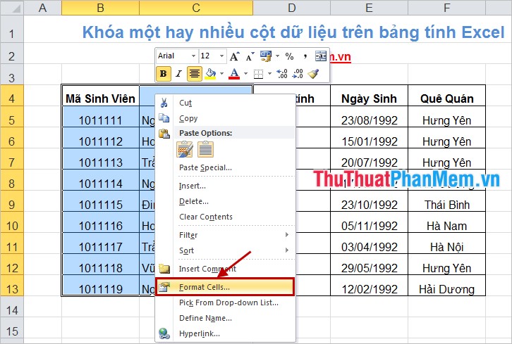 Khóa một hoặc nhiều cột dữ liệu trên bảng tính Excel - Đóng băng dữ liệu trong Excel