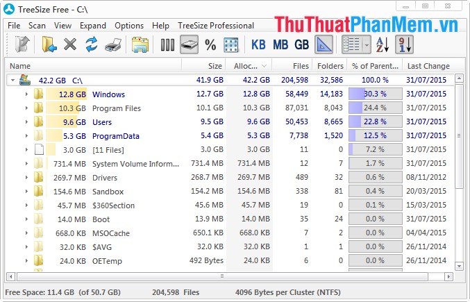 Tìm File hoặc Folder chiếm dung lượng ổ cứng nhiều nhất trên máy