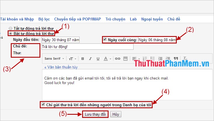 Hướng dẫn cách tạo thư tự động trả lời trong Gmail