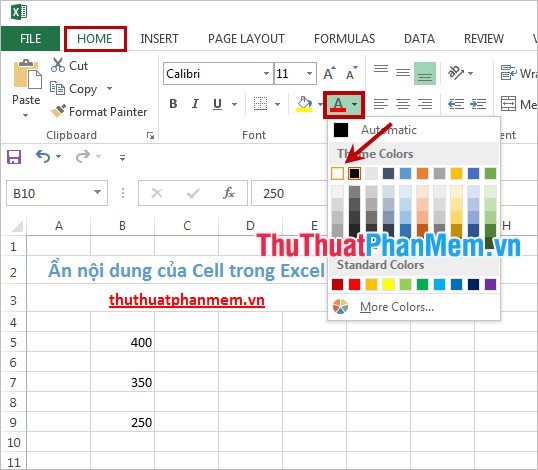 Ẩn nội dung của ô Cell bất kỳ trong Excel