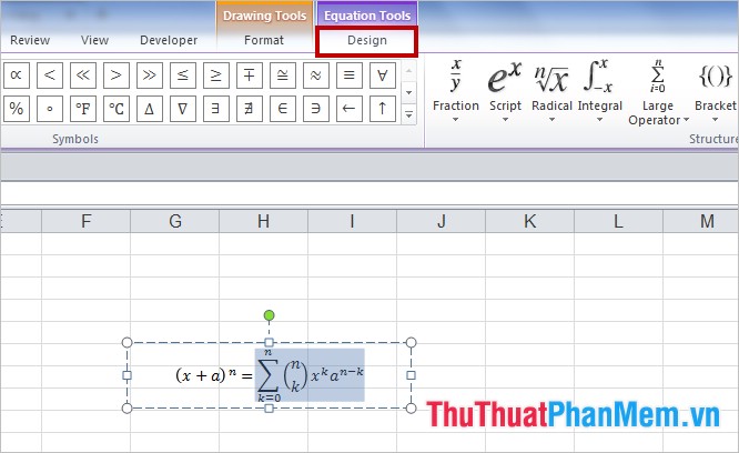 Cách chèn công thức toán học vào Excel