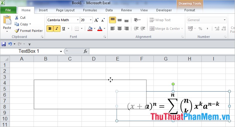 Cách chèn công thức toán học vào Excel