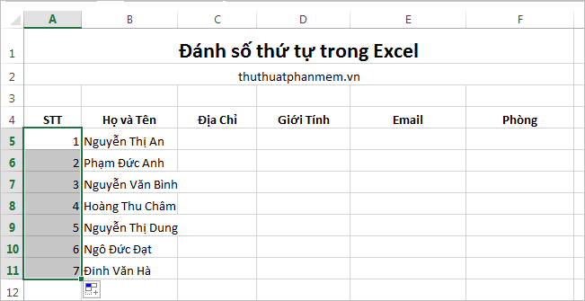Hướng dẫn đánh số thứ tự trong Excel