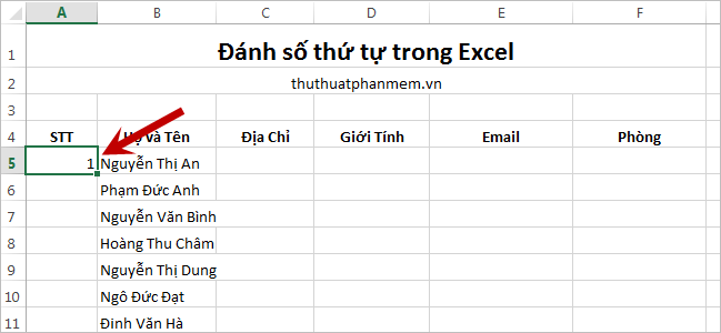 Hướng dẫn đánh số thứ tự trong Excel