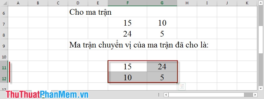 Các hàm ma trận trong Excel