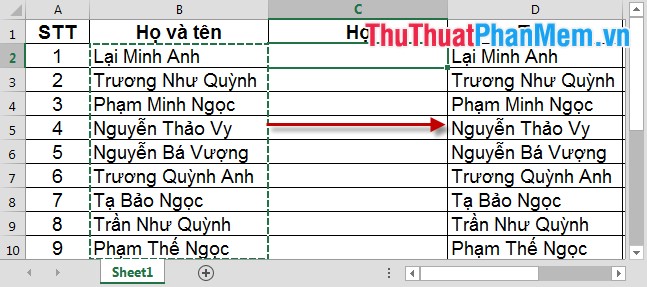 Sắp xếp tên theo thứ tự abc trong Excel