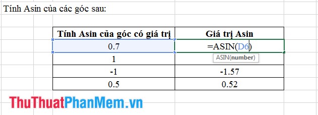 Các hàm lượng giác trong Excel