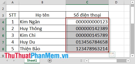 Cách viết số 0 ở đầu số trong Excel