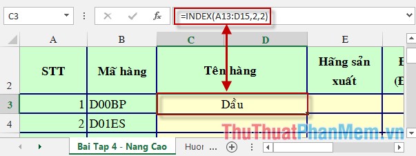 Hàm Index và Match trong Excel
