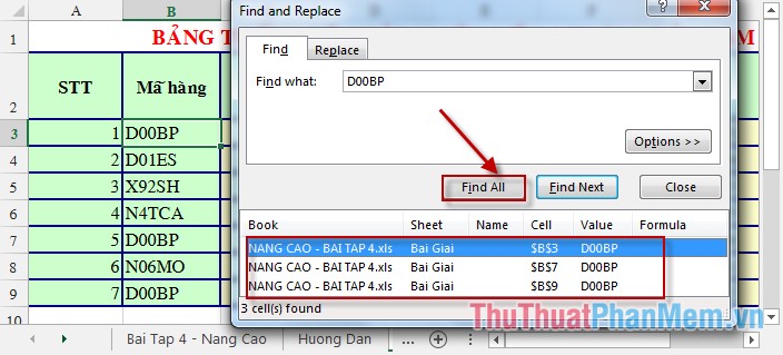 Hướng dẫn sử dụng chức năng Find và Replace trong Excel