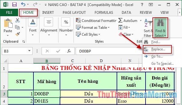 Hướng dẫn sử dụng chức năng Find và Replace trong Excel