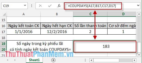 Hàm Coupdays - Tính số ngày trong kỳ phiếu lãi và có chứa ngày kết toán trong Excel