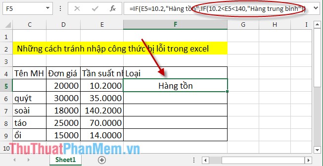 Những lưu ý khi gõ công thức để tránh nhập bị lỗi trong Excel