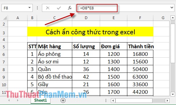 Hướng dẫn ẩn công thức trong Excel