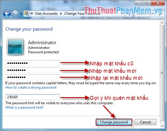 Hướng dẫn tạo, thay đổi, xóa mật khẩu đăng nhập Windows 7