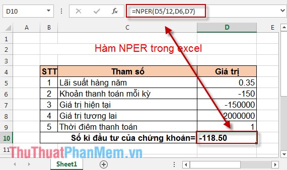 Hàm NPER - Hàm tính số kỳ của một khoản đầu tư trong Excel