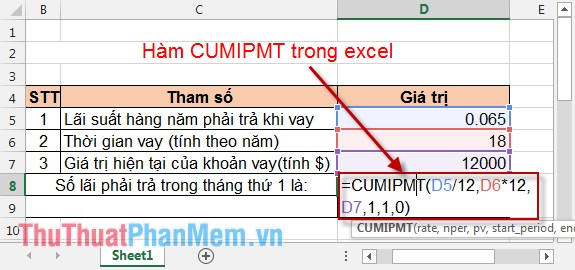 Hàm CUMIPMT - Hàm tính tiền lãi cộng dồn trong Excel