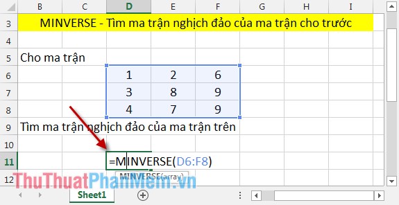 Hàm MINVERSE - Hàm trả về ma trận nghịch đảo của một ma trận cho trước trong Excel