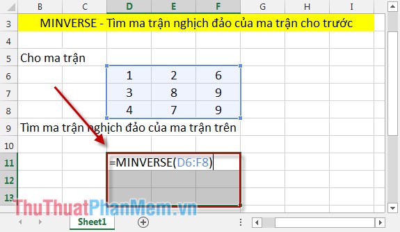 Hàm MINVERSE - Hàm trả về ma trận nghịch đảo của một ma trận cho trước trong Excel