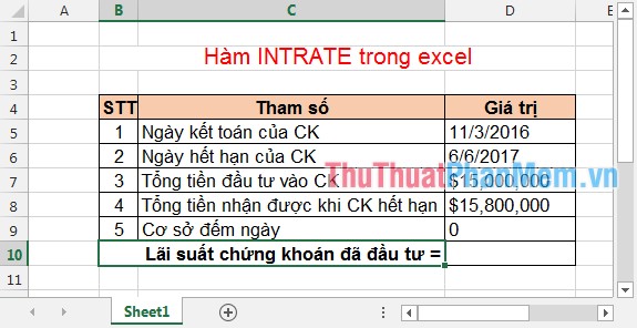 Hàm Intrate - Tính lãi suất chứng khoán trong Excel