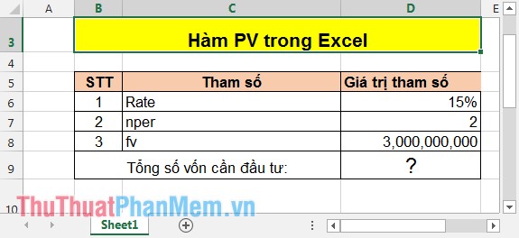 Hàm PV - Hàm đưa ra giá trị hiện tại của chủ khoản đầu tư trong Excel