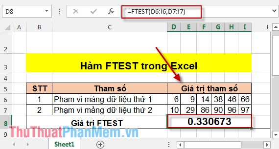 Hàm FTEST - Hàm trả về kết quả của kiểm tra F-Test trong Excel