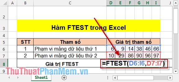 Hàm FTEST - Hàm trả về kết quả của kiểm tra F-Test trong Excel
