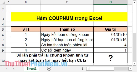 Hàm COUPNUM - Hàm trả về số lần phải trả lãi của chứng khoán trong Excel