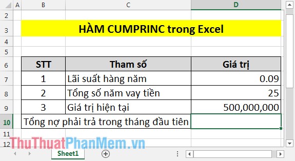 Hàm CUMPRINC - Hàm tính khoản tiền vốn tích lũy phải trả trong Excel