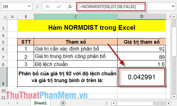 Hàm NORMDIST - Hàm trả về phân phối chuẩn với độ lệch chuẩn và giá trị trung bình xác định trong Excel